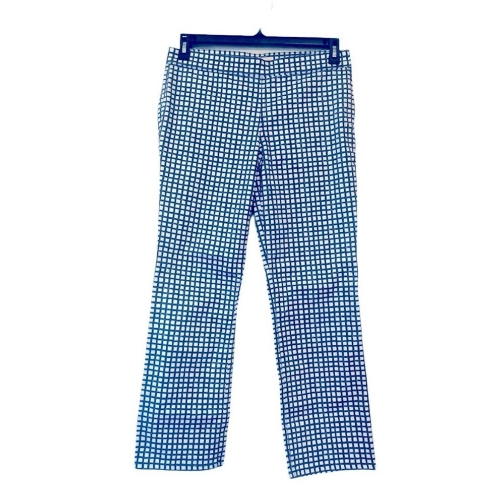 Tory Burch Blue and White Checkered Straight Leg Pants Size Zipper Size 31